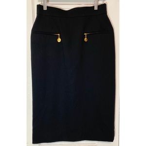 Escada Fully Lined Black Virgin Wool Pencil Skirt with Gold Pockets Euro Sz 40